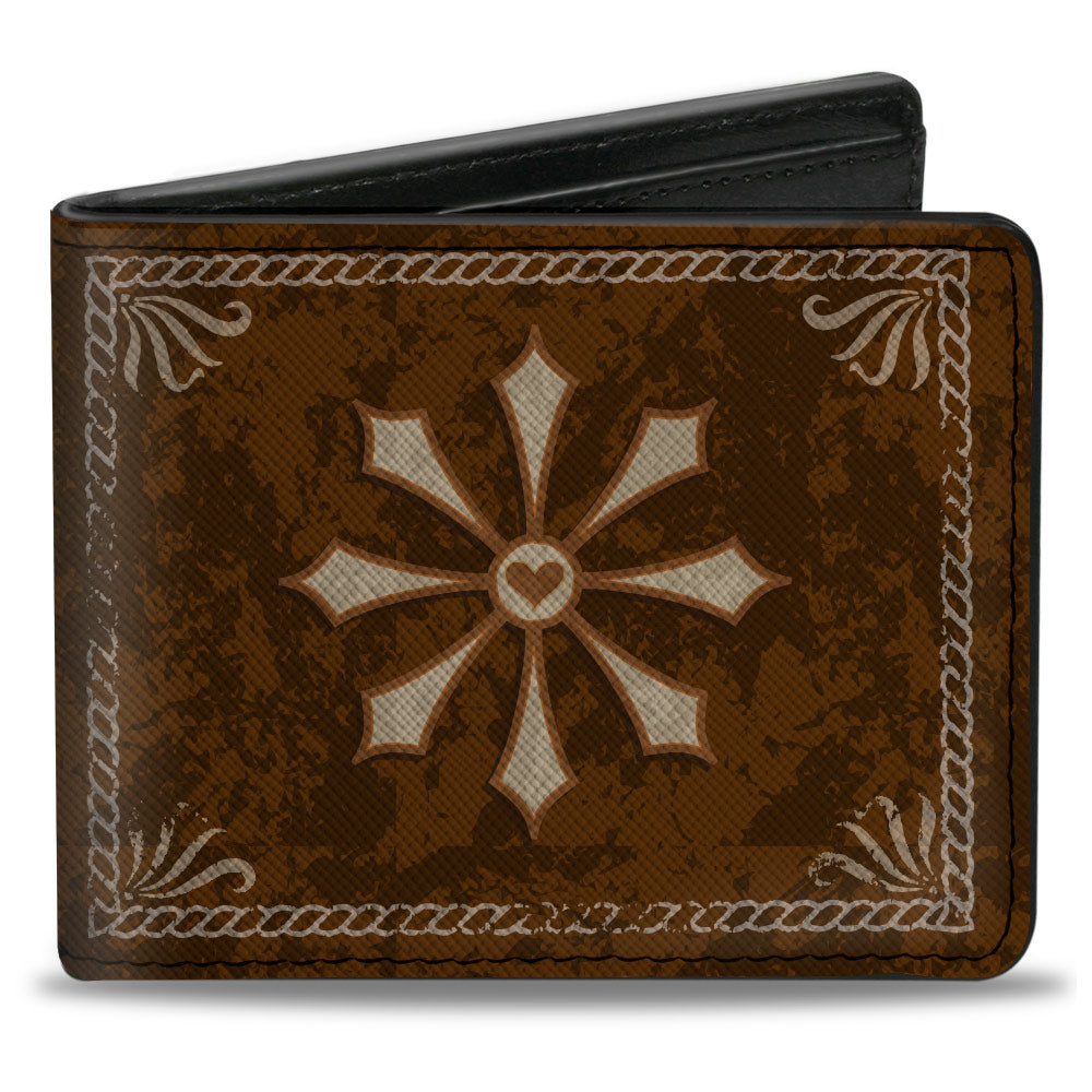 Bi-Fold Wallet - Western WHISKEY Heart Repeat Browns Tan