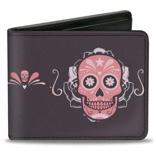 Bi-Fold Wallet - Sugar Skulls Gray Pink