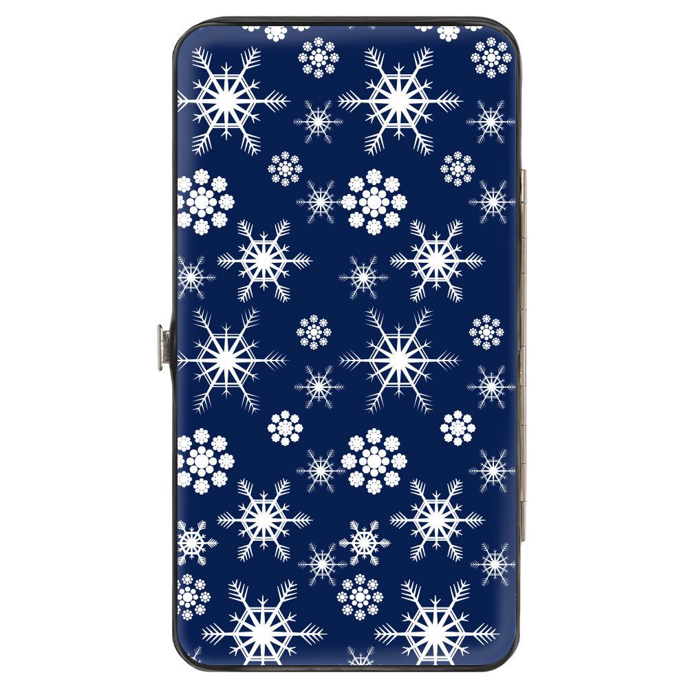 Hinged Wallet - Snowflakes Blue White