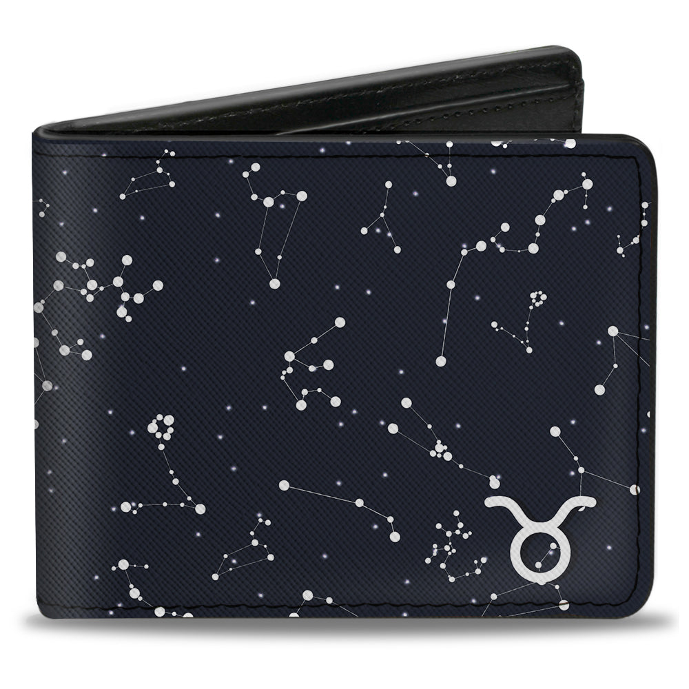 Bi-Fold Wallet - Zodiac Taurus Symbol Constellations Black White