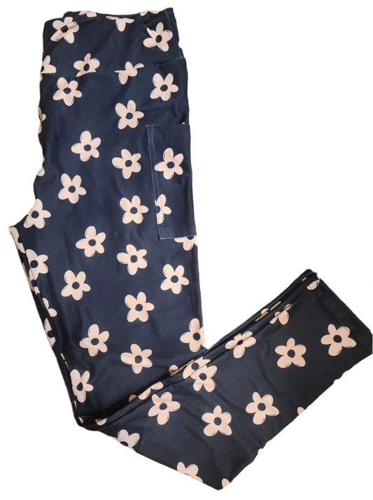 Black and Tan Floral leggings with pockets.