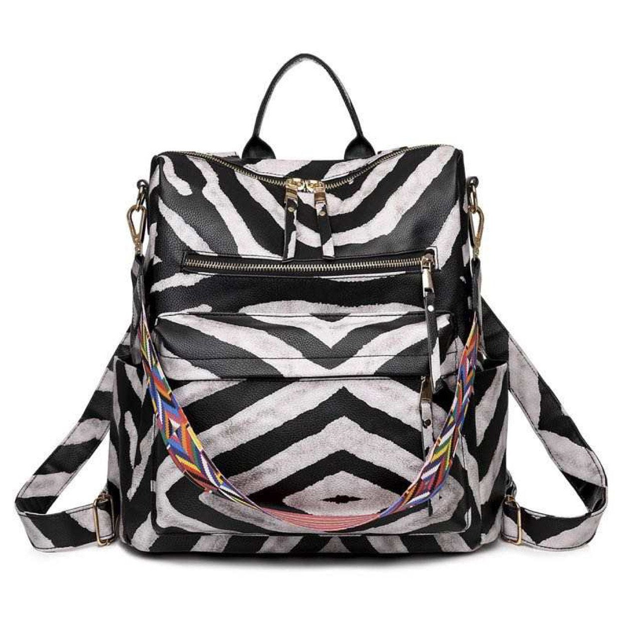 Back Pack with Guitar Strap - Large Zebra Lines