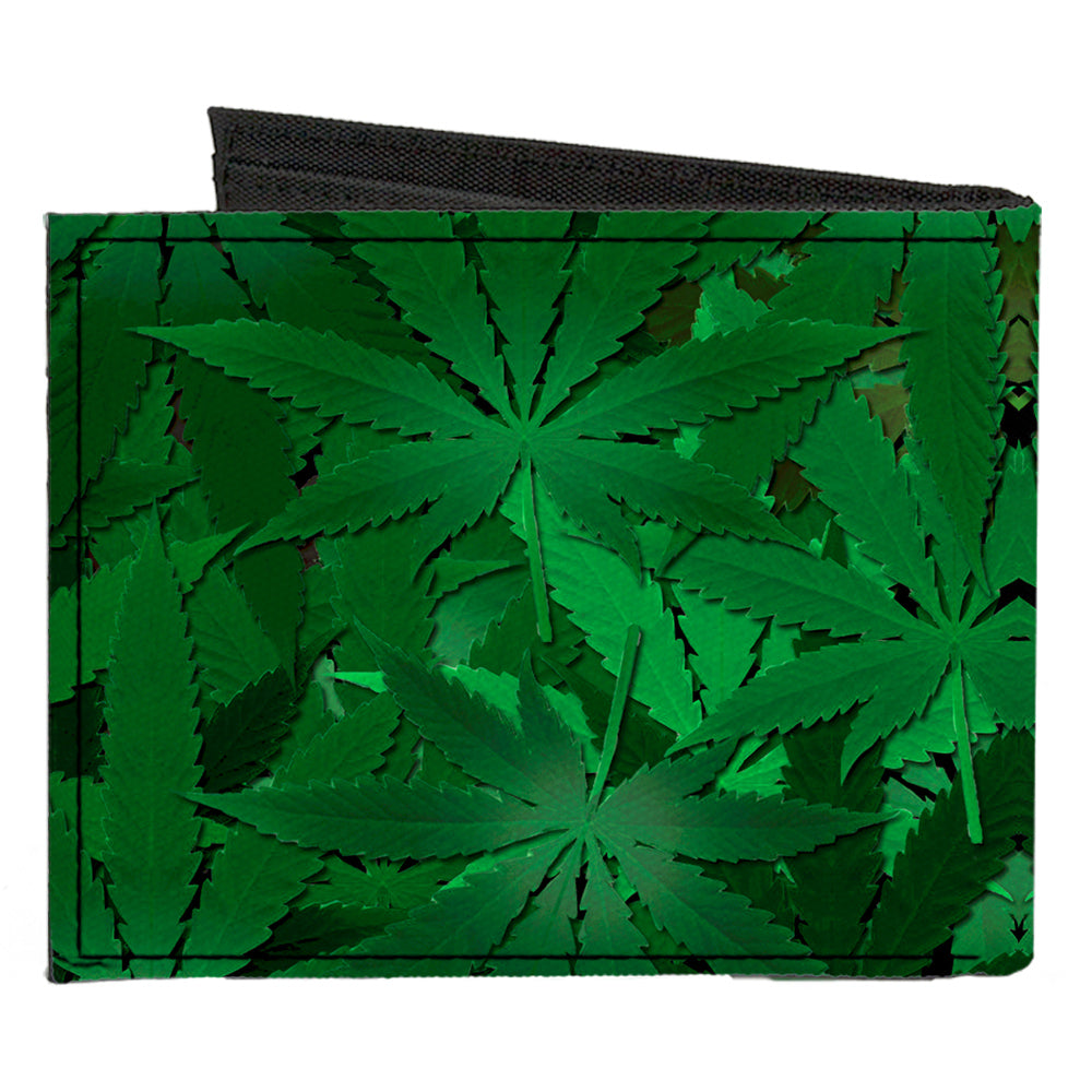 Canvas Bi-Fold Wallet - Marijuana Leaves Stacked