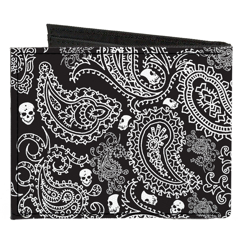 Canvas Bi-Fold Wallet - Bandana Skulls Black White