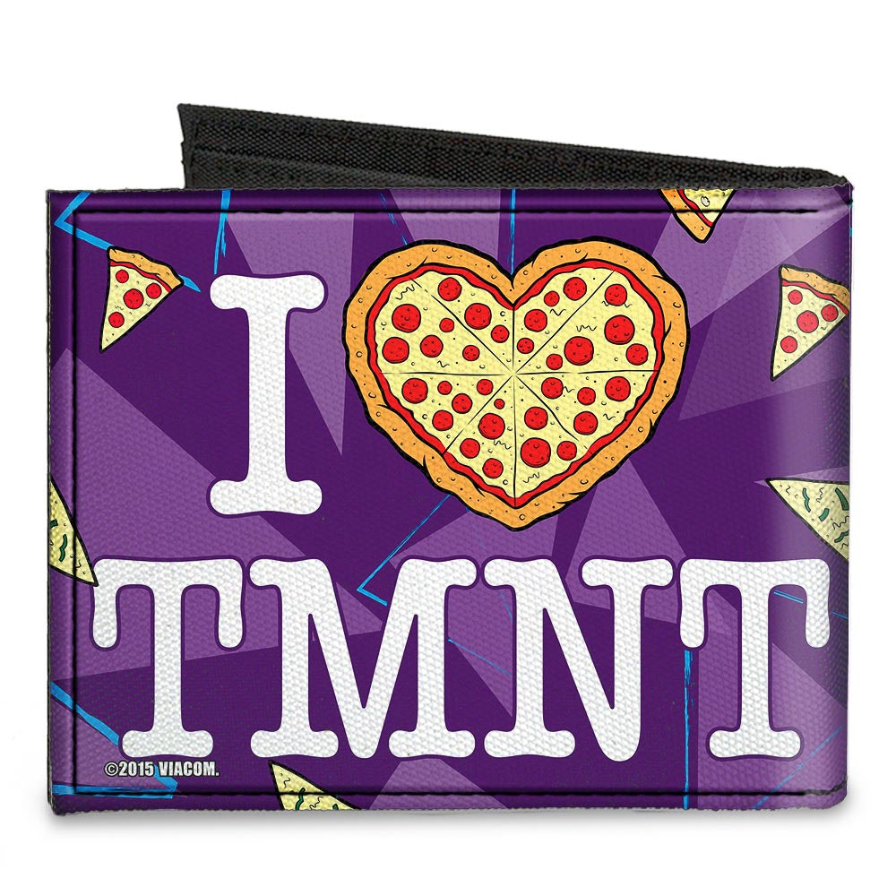 Canvas Bi-Fold Wallet - Classic TMNT Faces + I "PIZZA-HEART" TMNT Purple Pizza