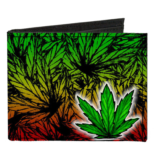 Canvas Bi-Fold Wallet - Marijuana Haze Rasta White