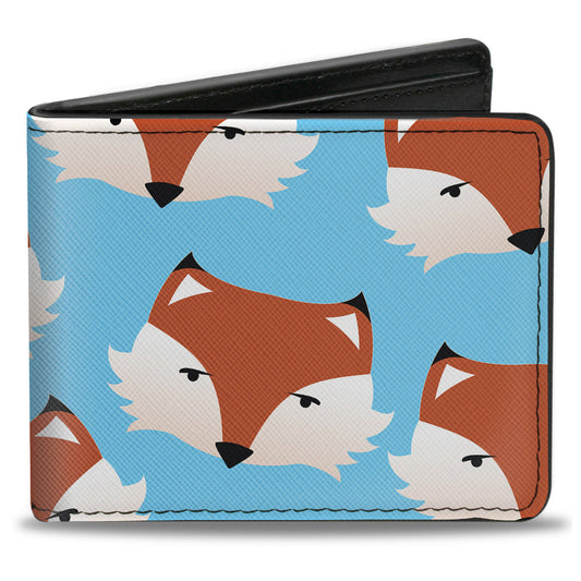 Bi-Fold Wallet - Fox Face Scattered Sky Blue