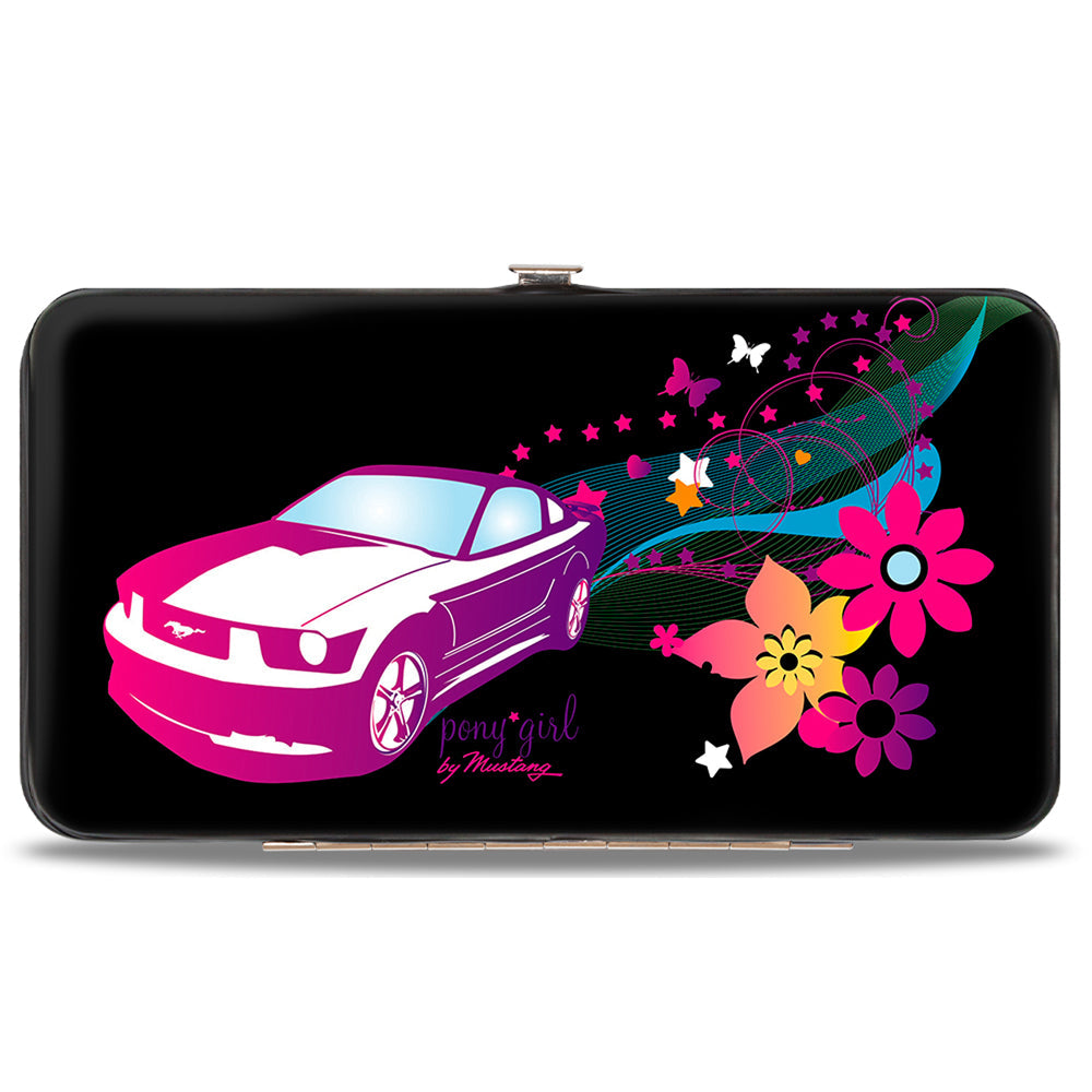 Hinged Wallet - Mustang PONY GIRL Butterflies Flowers Stars Black Pinks Purples