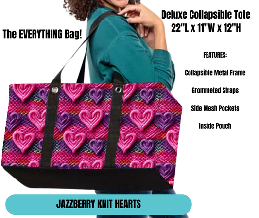 Preorder! Closes 11/18. ETA Feb. Jazzberry Knit Hearts Collapsible Tote