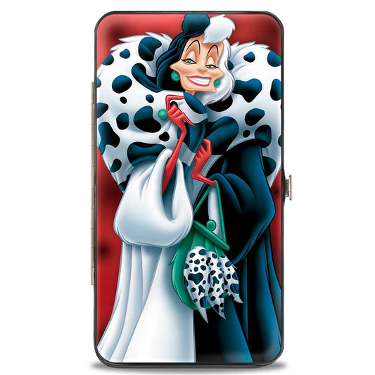 Hinged Wallet - Cruella de Vil Spotted Fur Pose + Spots Red Black