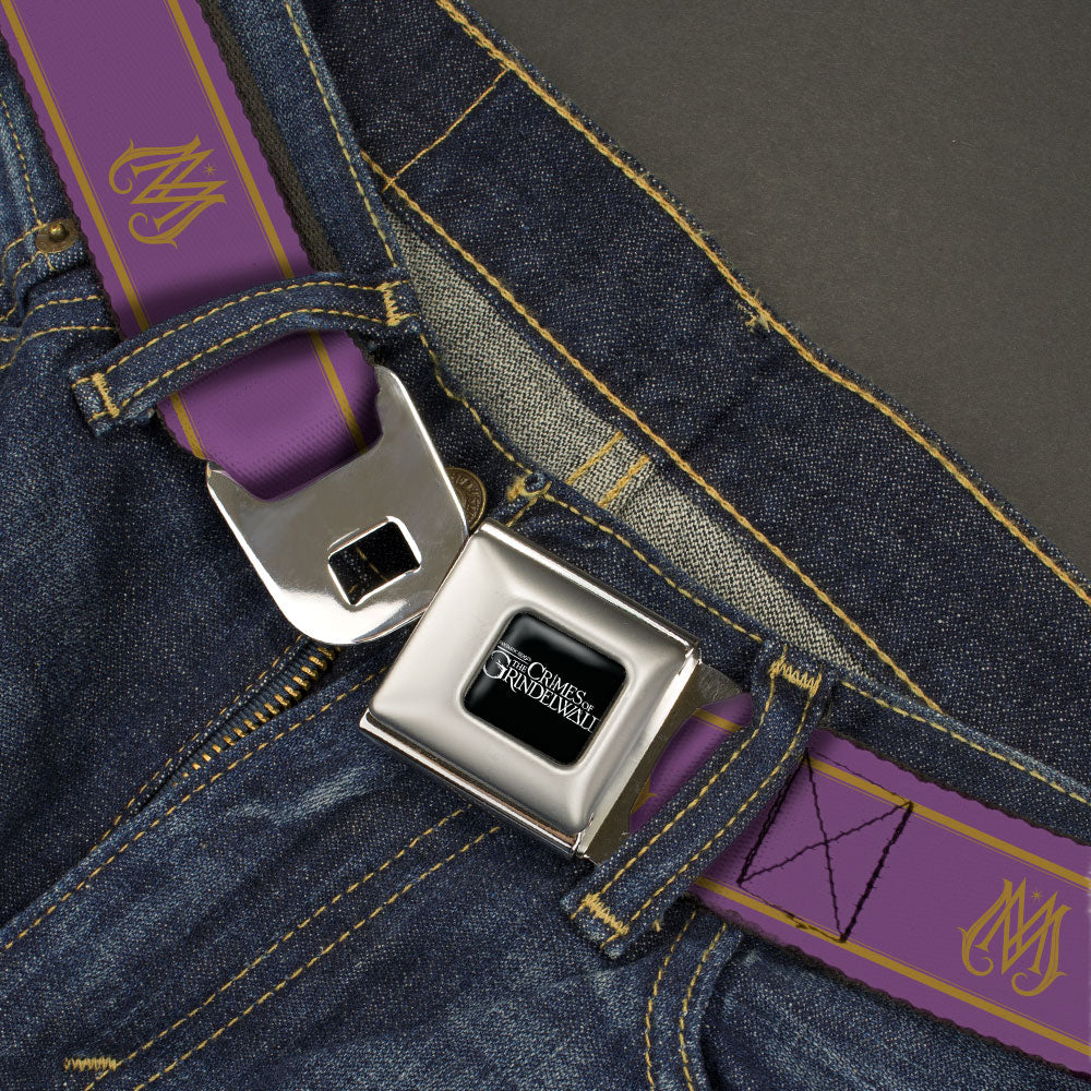 FANTASTIC BEASTS THE CRIMES OF GRINDEWALD Logo Full Color Black/White Seatbelt Belt - Fantastic Beasts The Crimes of Grindelwald Ministry of Magic Icon Purple/Gold Webbing