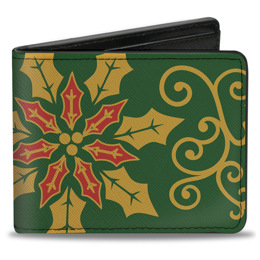 Bi-Fold Wallet - Holiday Holly Green Gold Red