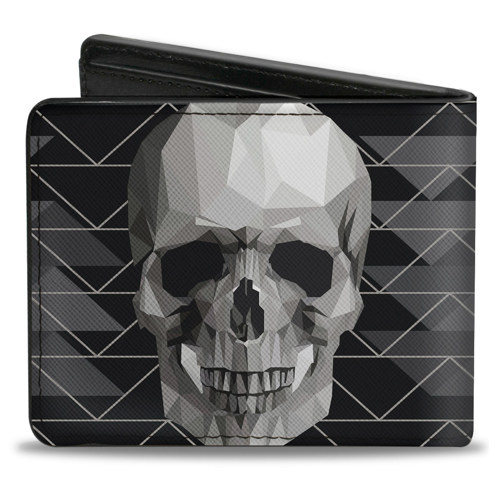 Bi-Fold Wallet - Geometric 3-D Skull Face Chevron Black Grays White