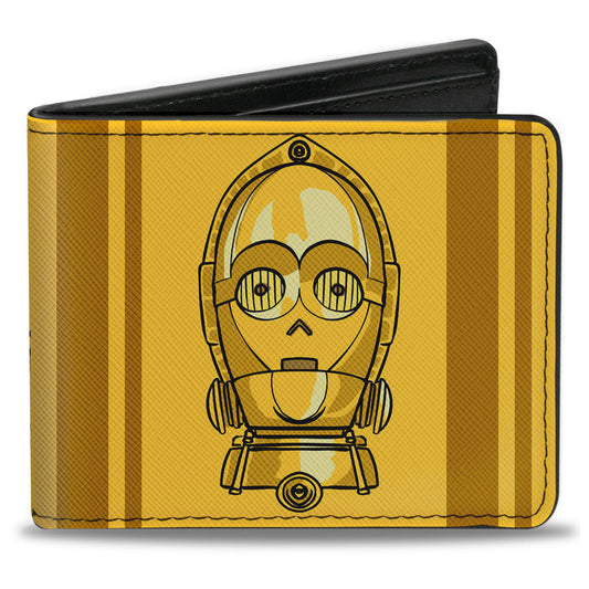 Bi-Fold Wallet - C3-PO Face + Wires Bounding Yellows Black Multi Color