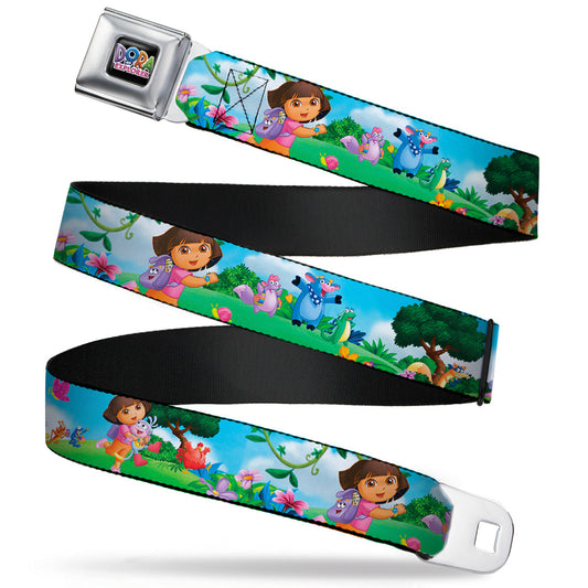 DORA THE EXPORER Logo Full Color Black Seatbelt Belt - Dora Running & Animal Friends Outdoors Webbing