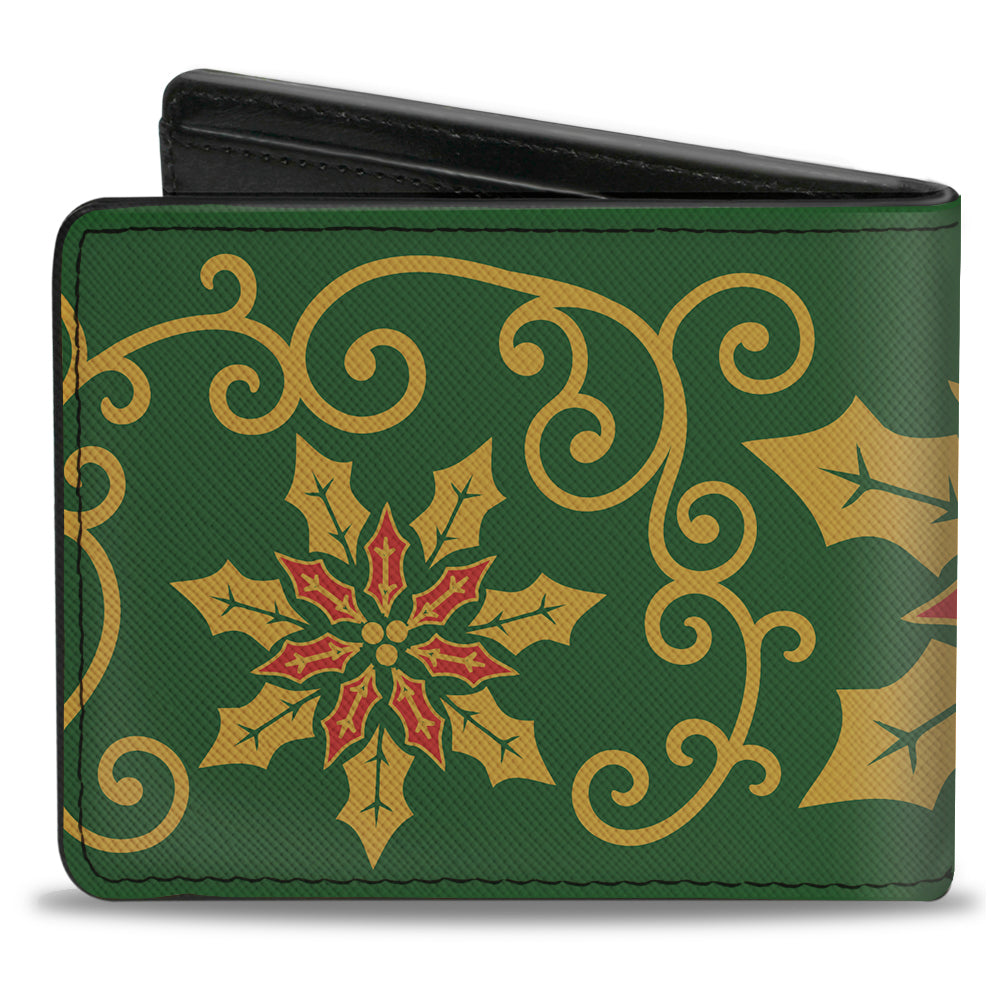 Bi-Fold Wallet - Holiday Holly Green Gold Red