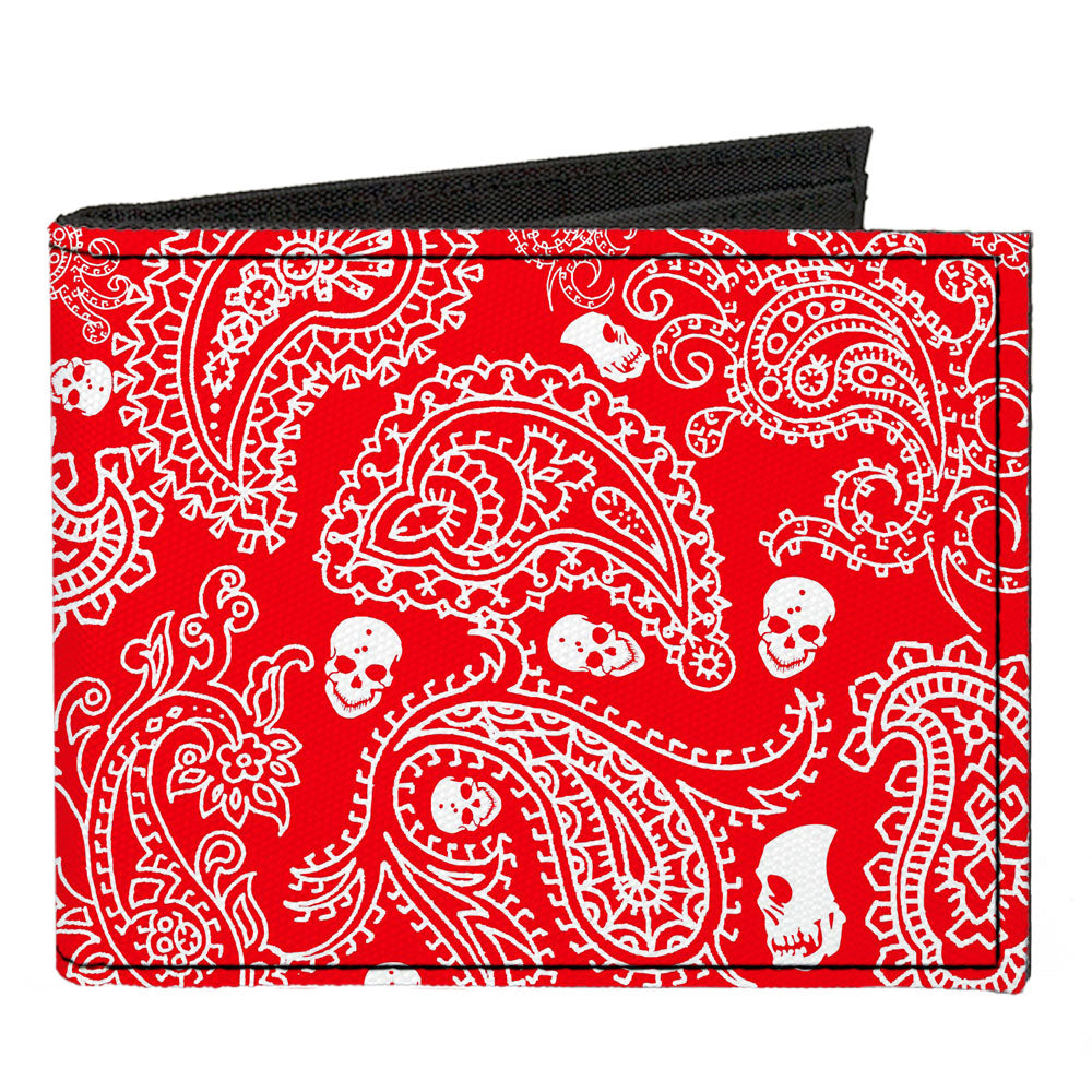 Canvas Bi-Fold Wallet - Bandana Skulls Red White