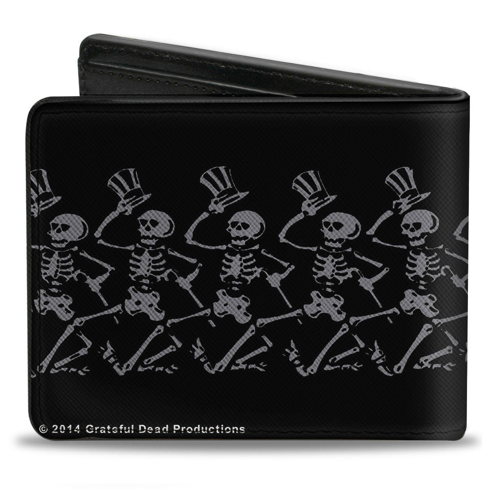 Bi-Fold Wallet - GRATEFUL DEAD Steal Your Face Logo Dancing Skeletons Black Gray Red White Blue