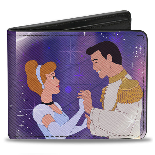 Bi-Fold Wallet - Cinderella & Prince Ball Scene + Crown Icon Purples White