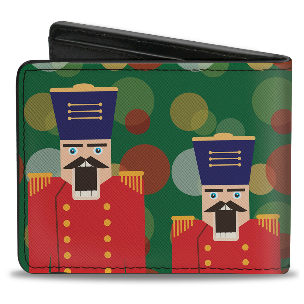 Bi-Fold Wallet - Christmas Nutcracker Polka Dots Greens Gold Red