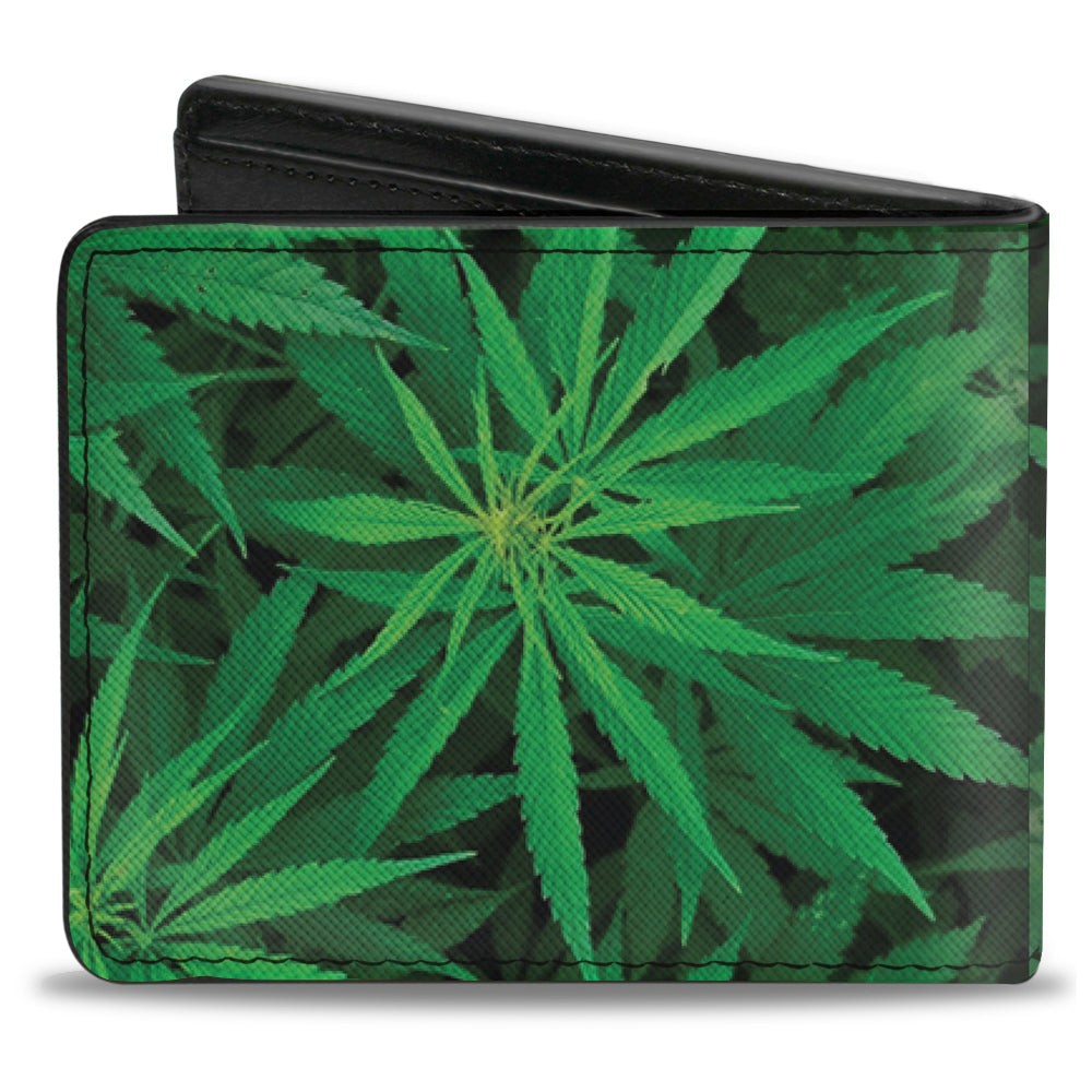 Bi-Fold Wallet - Vivid Marijuana Leaves Stacked