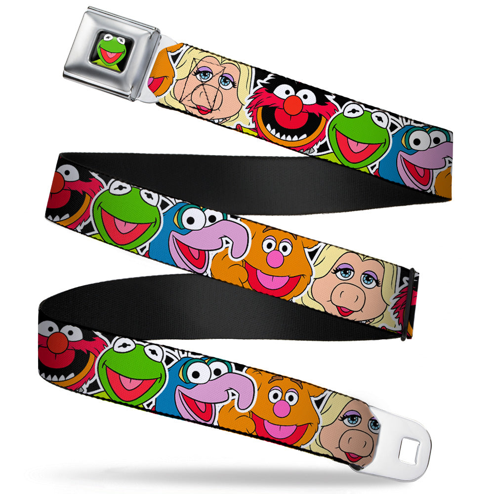 Kermit Face Full Color Black Seatbelt Belt - Muppets Faces CLOSE-UP Black Webbing