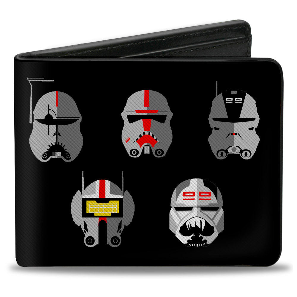 Bi-Fold Wallet - Star Wars THE BAD BATCH Clone Force 99 Helmets + Logo Black Grays Red