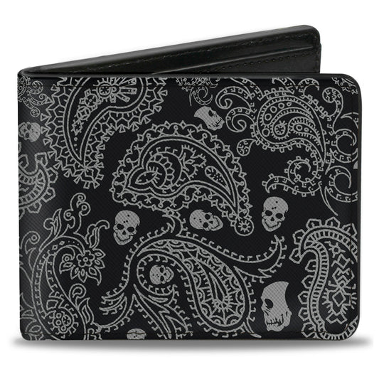 Bi-Fold Wallet - Bandana Skulls Black Silver