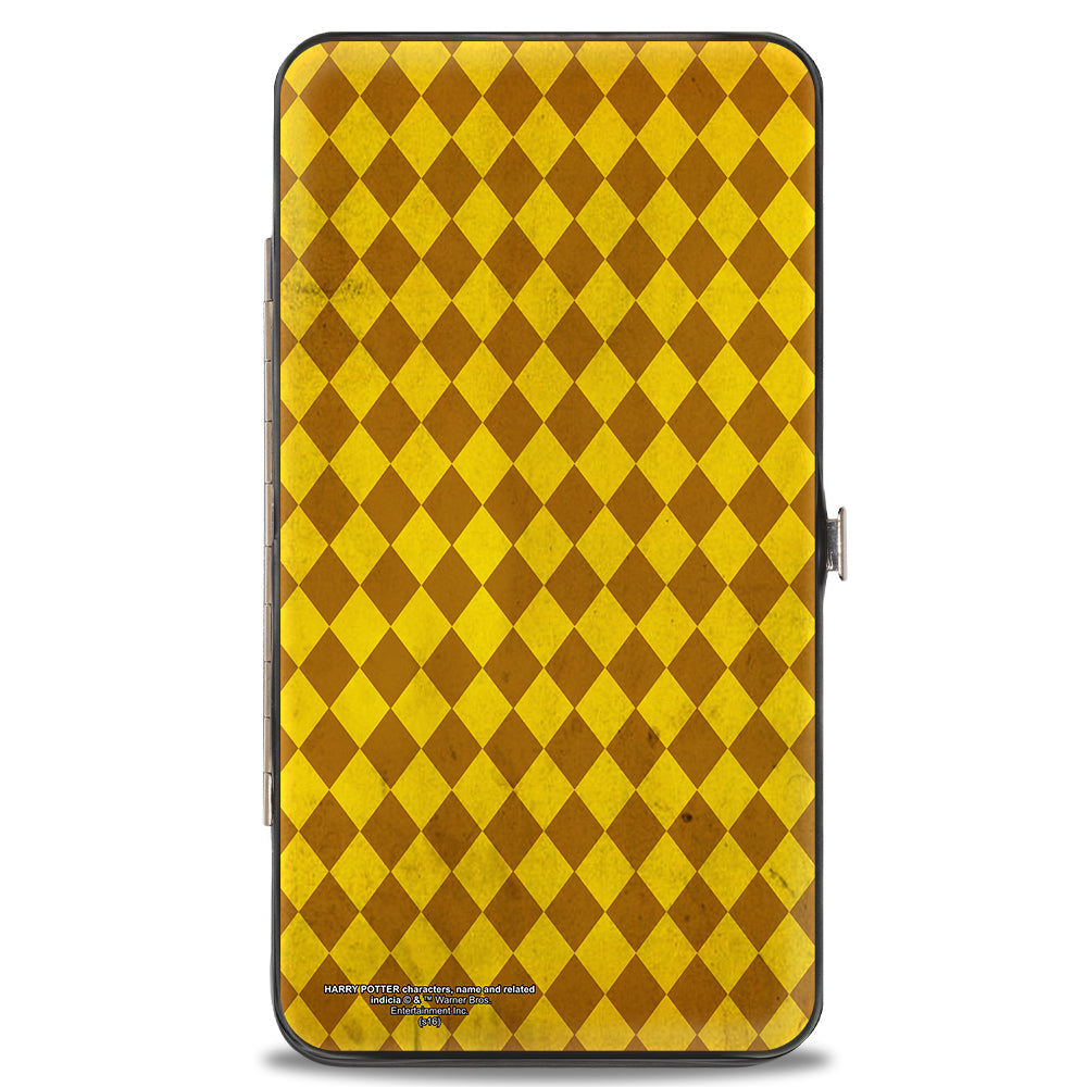 Hinged Wallet - HUFFLEPUFF Crest Stripes Diamonds Gold Browns