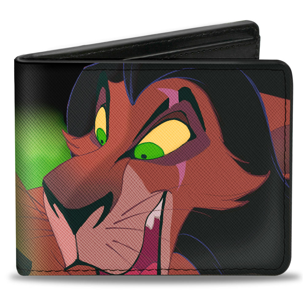 Bi-Fold Wallet - Scar Face CLOSE-UP 3-Hyenas Pose Black Greens