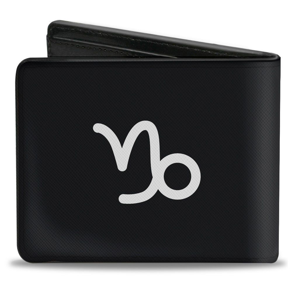 Bi-Fold Wallet - Zodiac CAPRICORN Symbol Black White