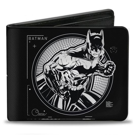 Bi-Fold Wallet - Batman Tech Action Pose + Bat Logo Black White