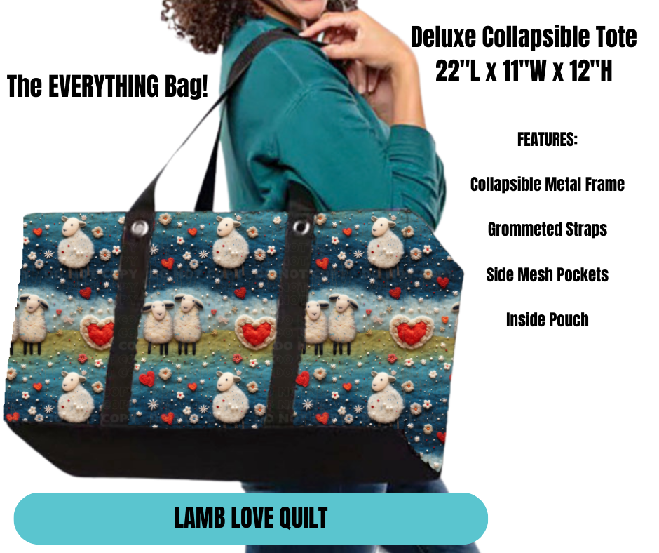 Preorder! Closes 11/18. ETA Feb. Lamb Love Quilt Collapsible Tote