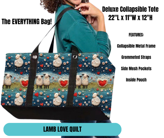 Preorder! Closes 11/18. ETA Feb. Lamb Love Quilt Collapsible Tote