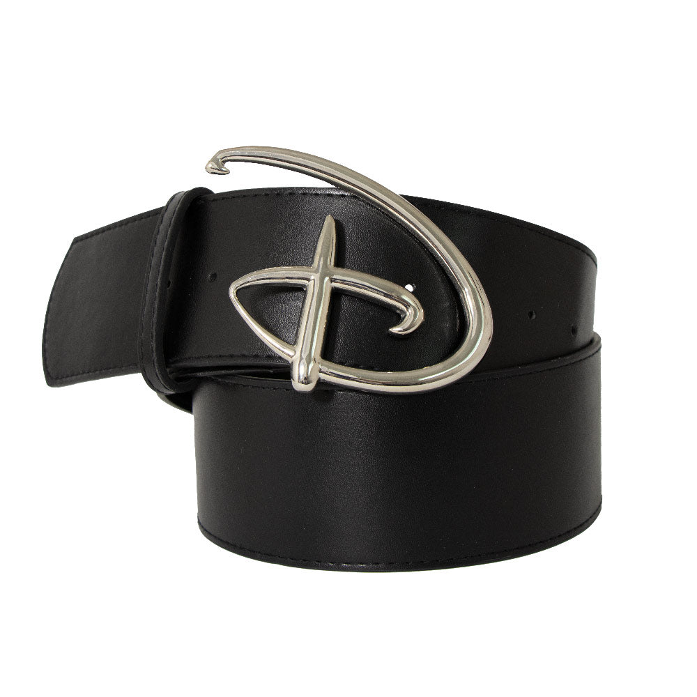 Disney Signature D Logo Silver Cast Buckle - Black PU Strap Belt