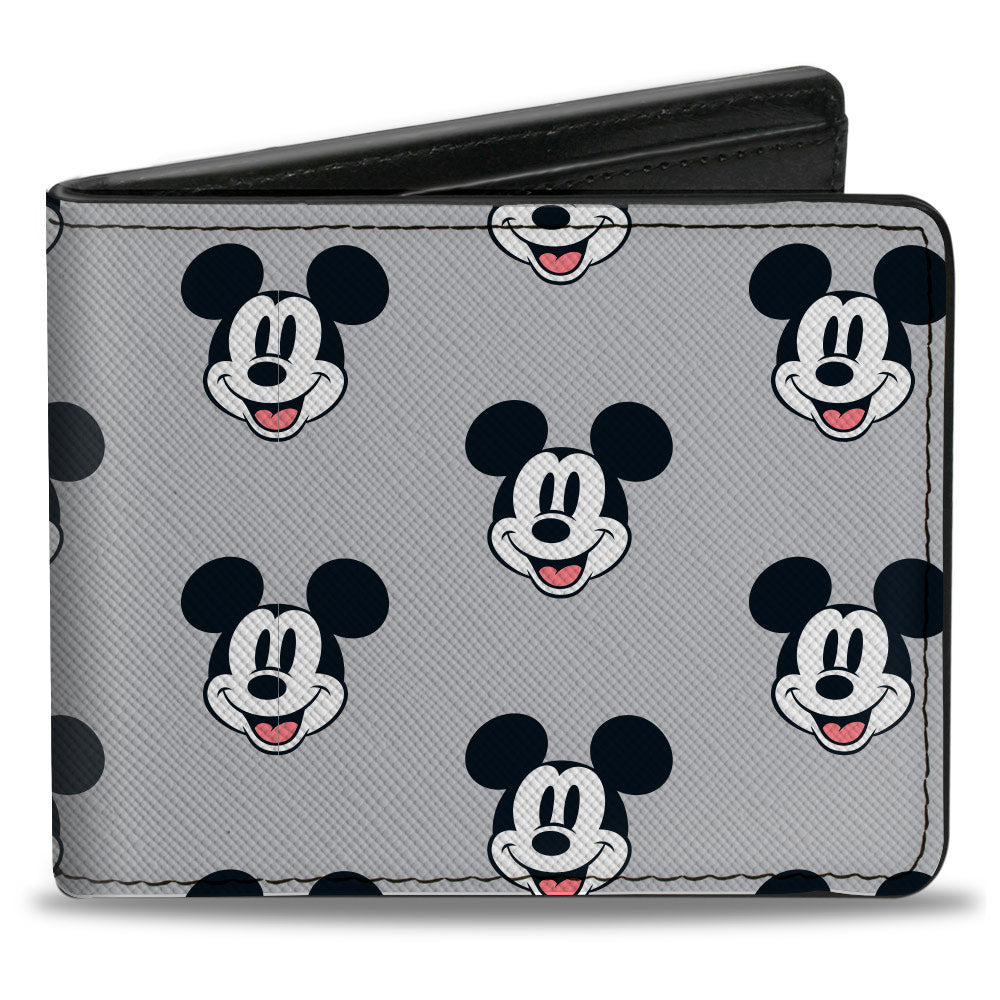 Bi-Fold Wallet - Mickey Mouse Smiling Face Monogram Gray