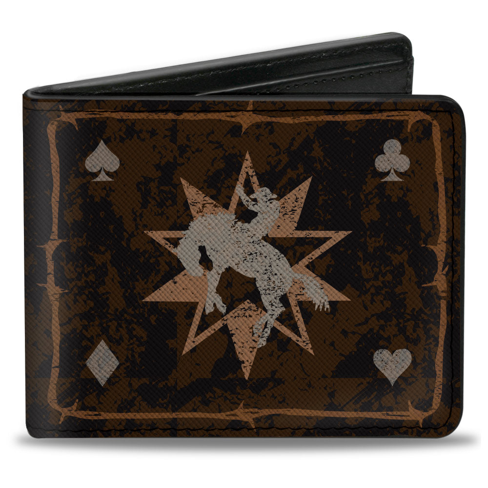 Bi-Fold Wallet - Western NO GUTS NO GLORY Skull and Crossbones Browns Gray