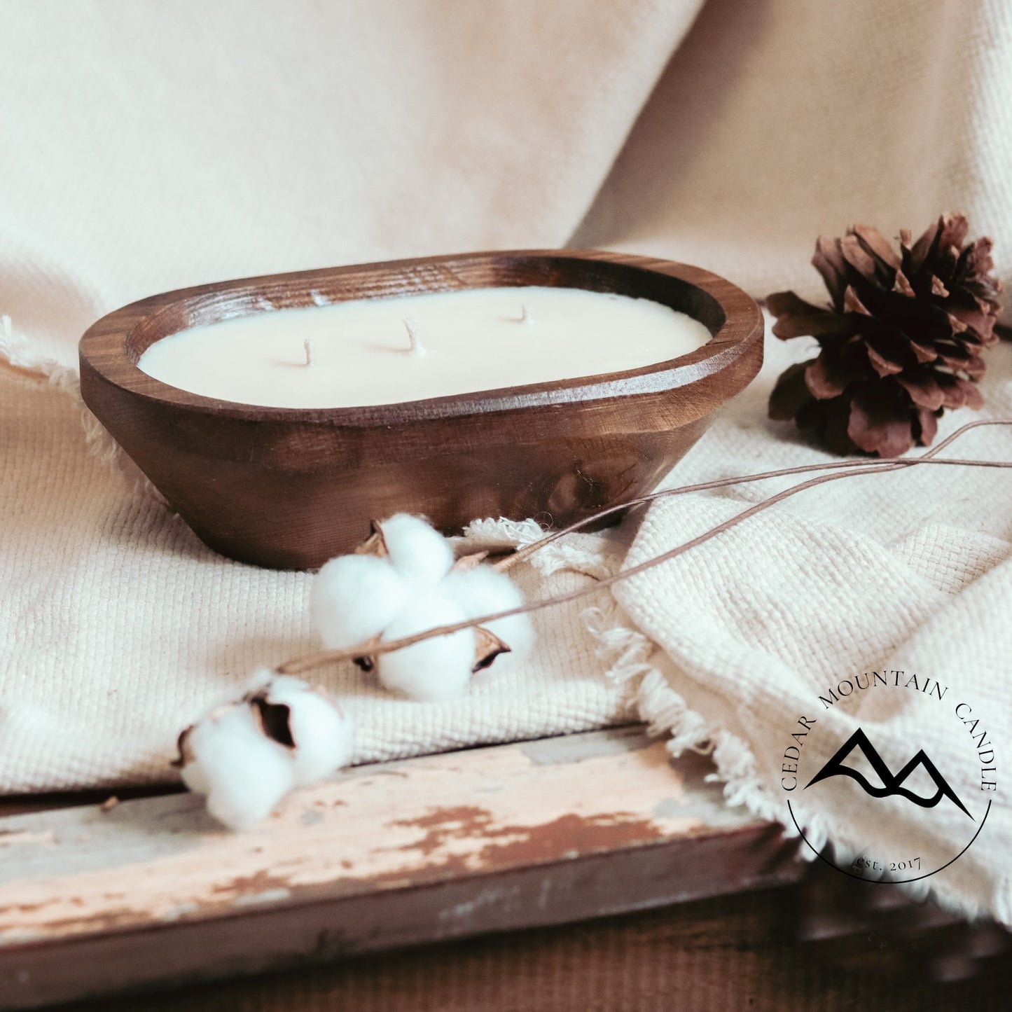 Christmas Hearth - 3 Wick Natural Wood Dough Bowl