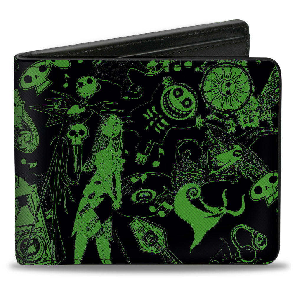 Bi-Fold Wallet - The Nightmare Before Christmas Character Collage Black Green