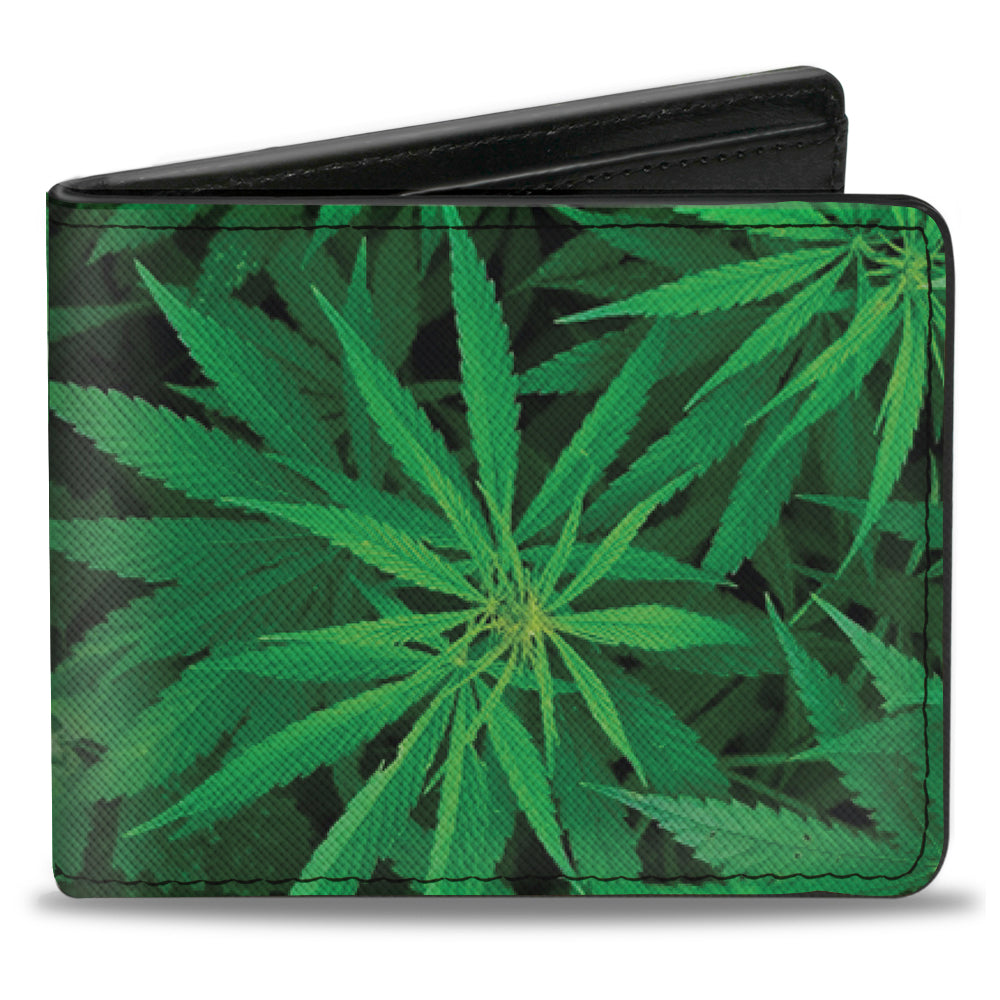 Bi-Fold Wallet - Vivid Marijuana Leaves Stacked