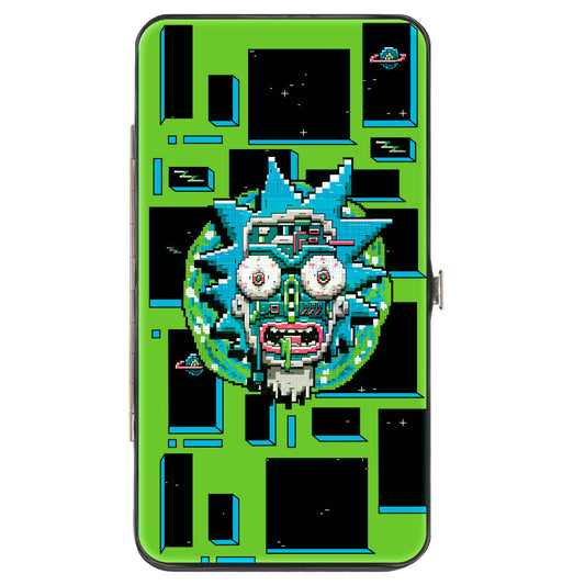 Hinged Wallet - Rick and Morty Logo and Circuit Faces and Blocks Multi Color