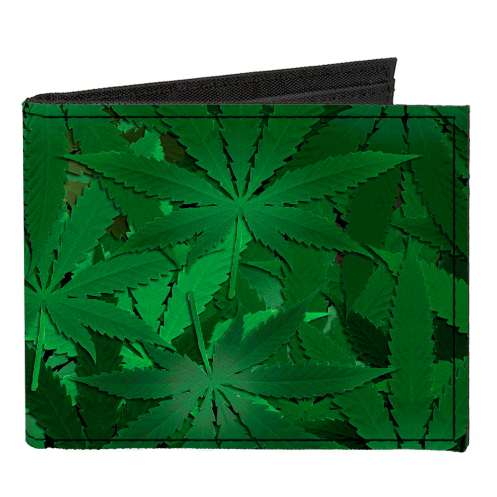 Canvas Bi-Fold Wallet - Marijuana Leaves Stacked