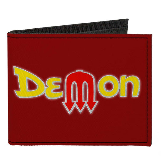 Canvas Bi-Fold Wallet - Vintage Dodge DEMON Logo Burgundy Silver Yellow Red