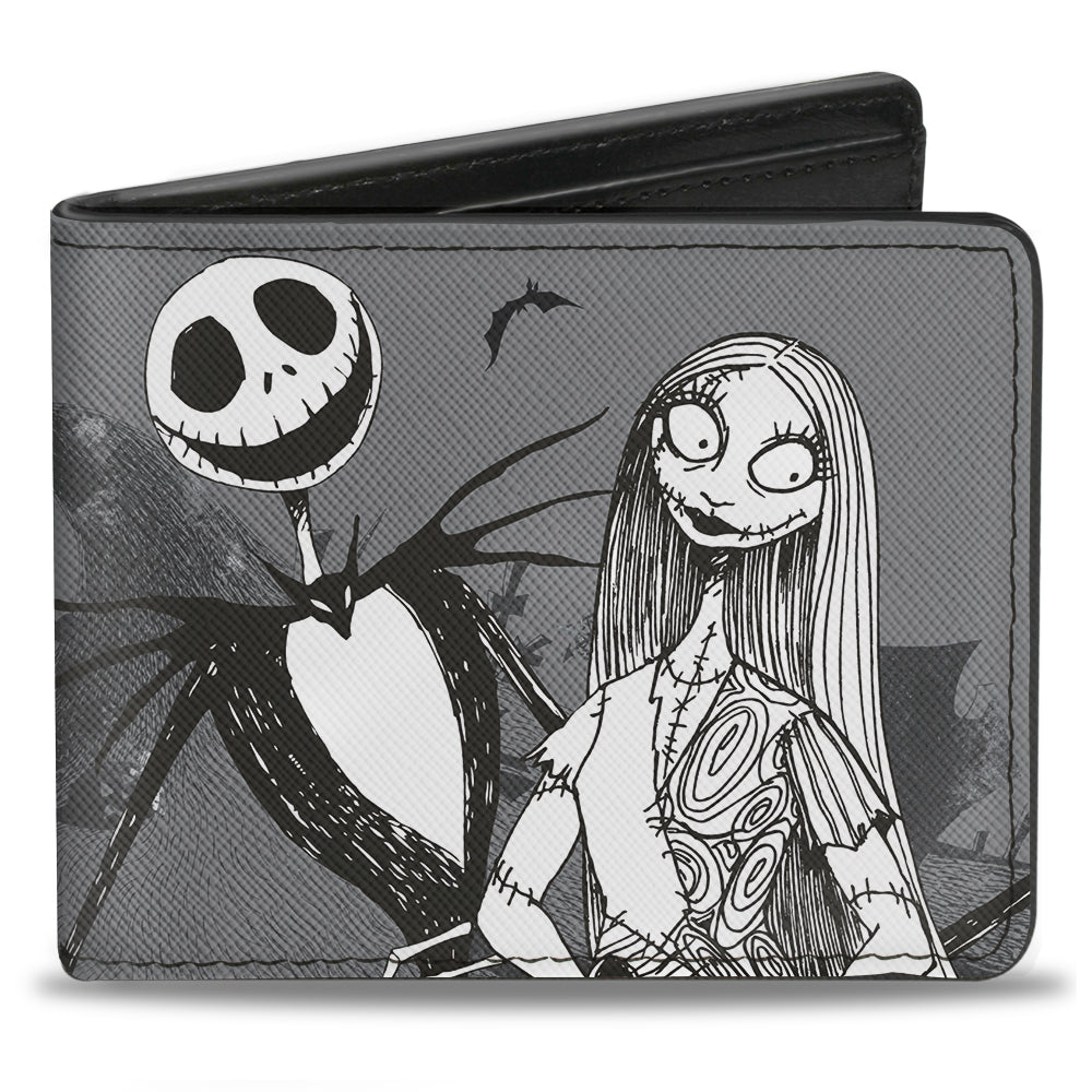 Bi-Fold Wallet - Nightmare Before Christmas Jack & Sally Pose + Zero Cemetery Scene Grays