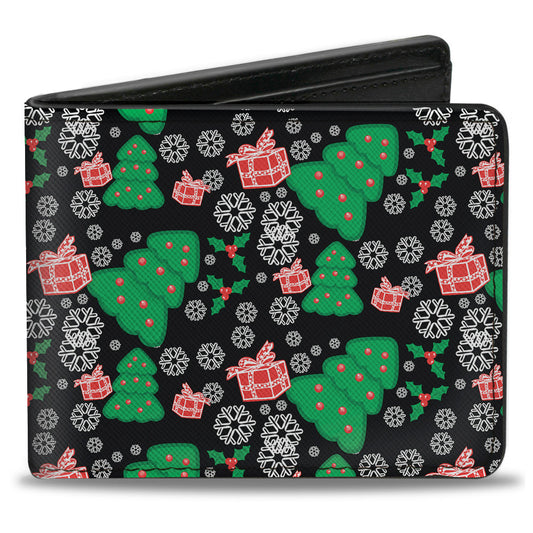 Bi-Fold Wallet - Christmas Collage Black White Green Red