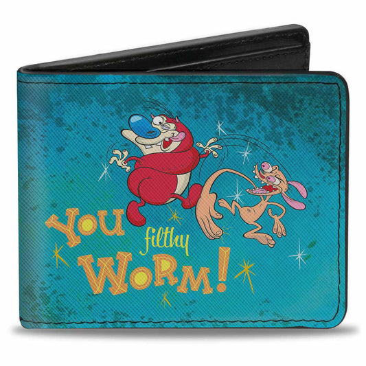 Bi-Fold Wallet - Ren Slapping Stimpy YOU FILTHY WORM!