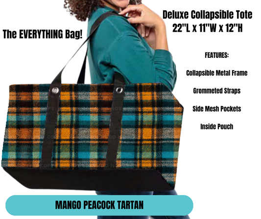 Preorder! Closes 11/18. ETA Feb. Mango Peacock Tartan Collapsible Tote