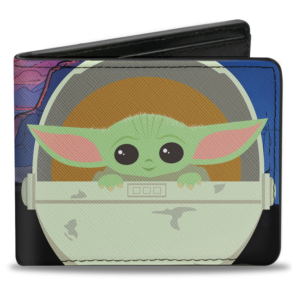 Bi-Fold Wallet - Star Wars The Child Chibi Pod Pose + THIS IS THE WAY Quote Full Color Black White