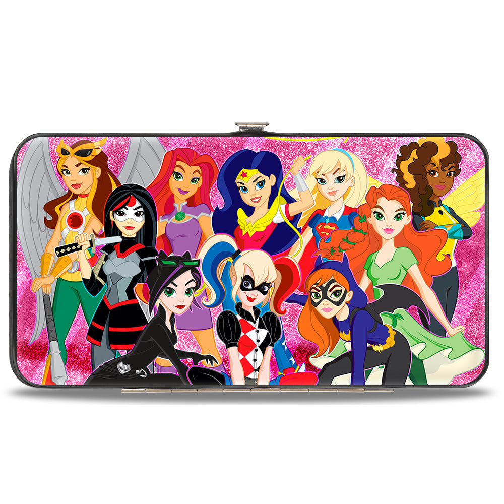 Hinged Wallet - DC SUPERHERO GIRLS 10-Character Group Pose Stars & Stripes Pinks