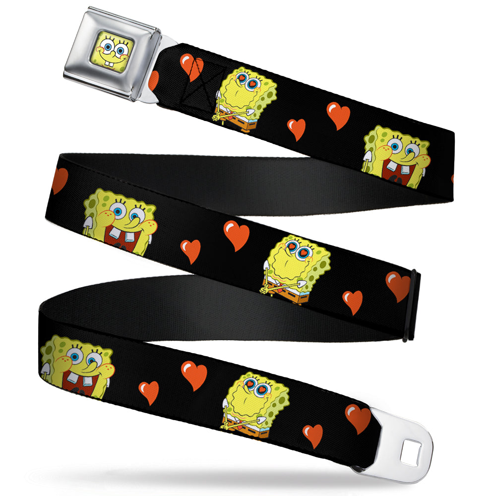 Sponge Bob Face CLOSE-UP Full Color Seatbelt Belt - SpongeBob Love Eyes/Hearts Black/Red Webbing